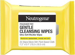 Neutrogena Gentle Facial Cleansing-Wipes, Ultra-Soft Micellar Wipes for Effortless Cleansing Made Gentle, Fragrance Free Face-Wipe for Sensitive Skin, Hypoallergenic, 25 ct (Pack of 6)