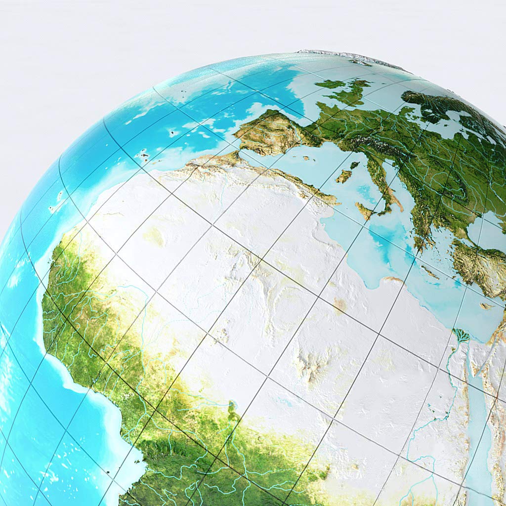 Raised Relief Globe of The Earth 54 Inch Diameter by NA – Metal, Model EARTH-135-S-R-C-N