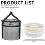 Arineng Pie Carrier Set with Insulated Bag, Holds 3 Pies or Pizza, Grey