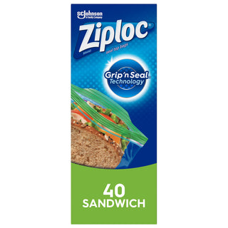 Sandwich Bags by Ziploc – 40 Count (Pack of 1), Plastic, Green, Pack of 40, Model 1139