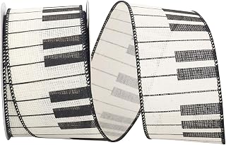 Reliant Ribbon Piano Keys Linen Wired Edge Ribbon, 2-1/2 Inch X 10 Yards, Ivory