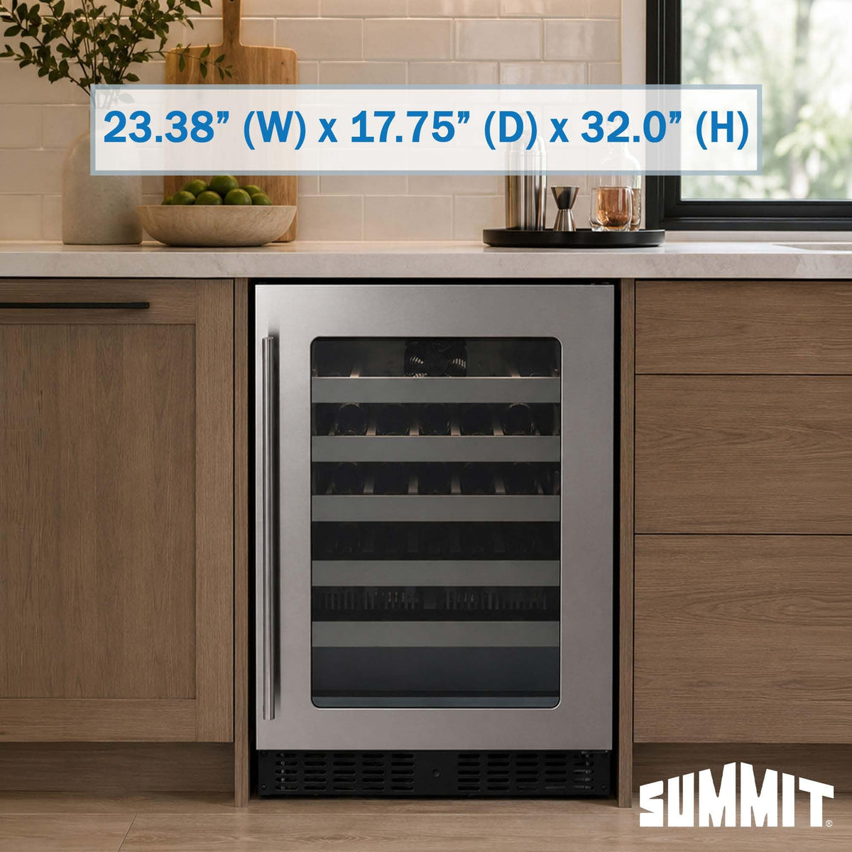 Summit 24” Built-In Wine Cellar by Summit Appliance – 32.0" H x 23.38" W x 17.75" D, 3.25 cubic_feet, Stainless Steel, Model ASDW2412