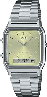 Casio AQ230A-9A Men's Vintage Analog Digital Silver Tone Olive Gold Dial Watch