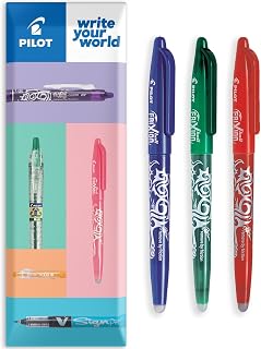 Pilot Frixion FR7 Pack of 3 Erasable Roller Pens Heat/Friction Medium Tip 0.7mm Blue/Green/Red