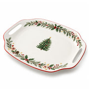 DOWAN Ceramic Serving Platter, 16.5 Inch Rectangular with Handles, White Christmas