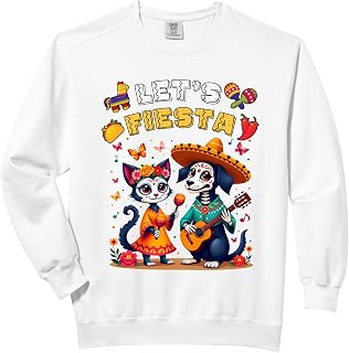 Funny Cat and Dog Sugar Skull Lets Fiesta Día los de Muertos Comfort Colors Adult Sweatshirt