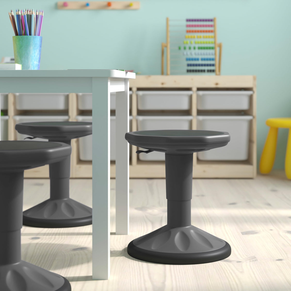 Kids 14-18 in Adjustable Stool with Non-Skid Bottom by Flash Furniture – Set of 1, Rubber, Polypropylene, Thermoplastic, Grey, Model AY-9001S-GY-GG