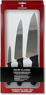 Victorinox ​Swiss Classic Chef's Knife Set - Balanced Cooking Knives for Kitchen Accessories - Ergonomic Meat, Vegetable & Fruit Knives - Black Handle, Straight Edge, 3-Piece Set