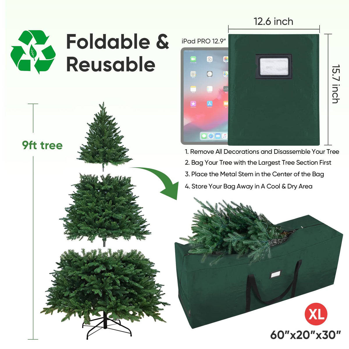 Baleine Artificial Tree Storage Bag, 9 ft Capacity, Green