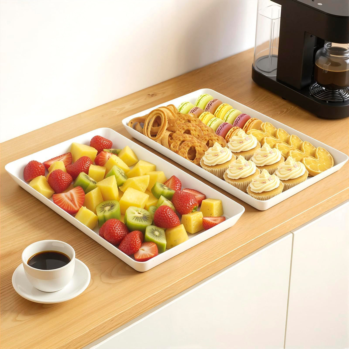 WOWBOX Plastic Serving Trays, 14 x 9.3 Inch, Set of 4, White