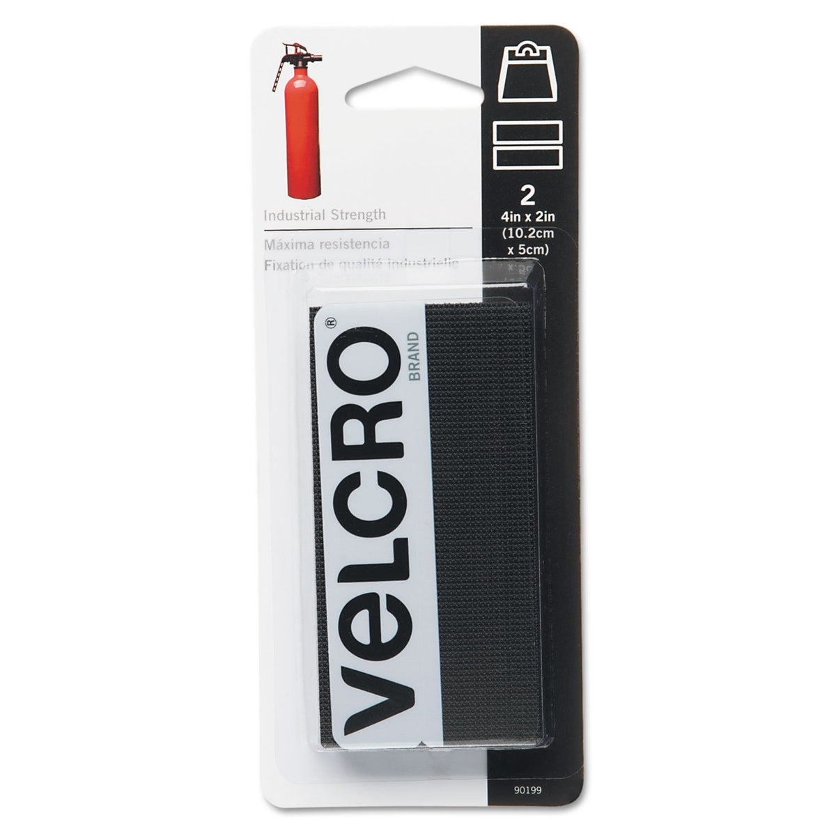 Velcro 90199 Industrial Strength Sticky-Back Hook and Loop Fastener Strips by VELCRO Brand – 4 x 2, Black, Pack of 3, Model VEK90199