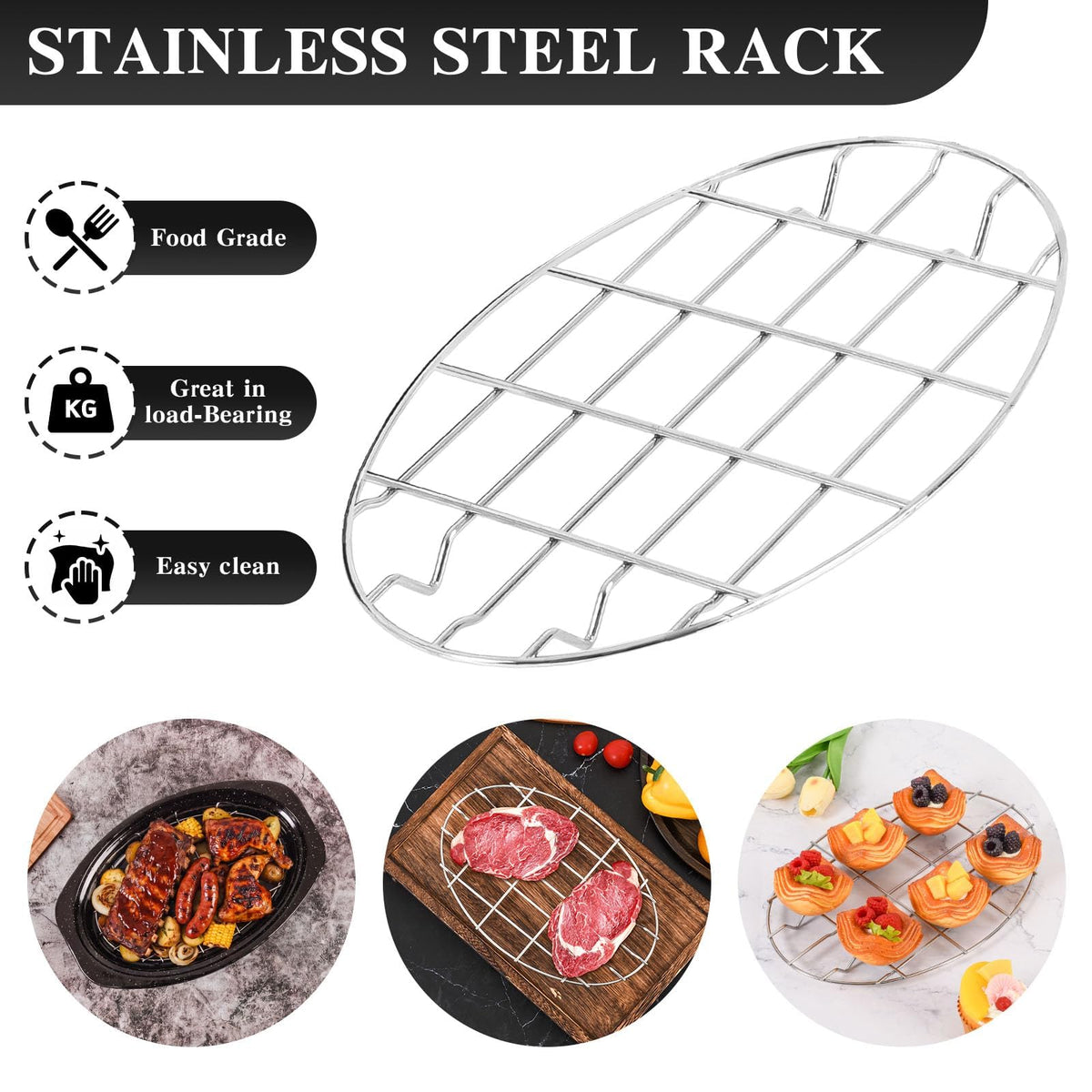 Vankutl Roasting Pan with Rack and Lid, 13 Inch Carbon Steel, Black