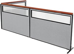 Global Industrial 60-1/4"W x 43-1/2"H Deluxe Freestanding 3-Panel Corner Divider with Partial Window, Gray