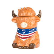 American Highland Cow Patriotic Kitchen Canister by 10 Strawberry Street – 58 fl oz, 58.3 fluid_ounces, Ceramic, American Highland Cow, Model HLD-AMRCA