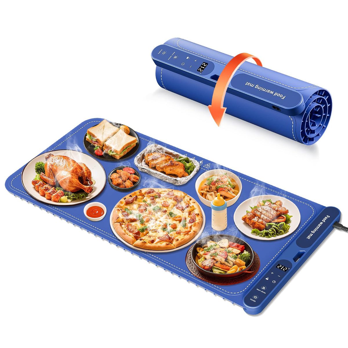 FJAU Electric Silicone Warming Tray, 32 x 15 Inch, Blue