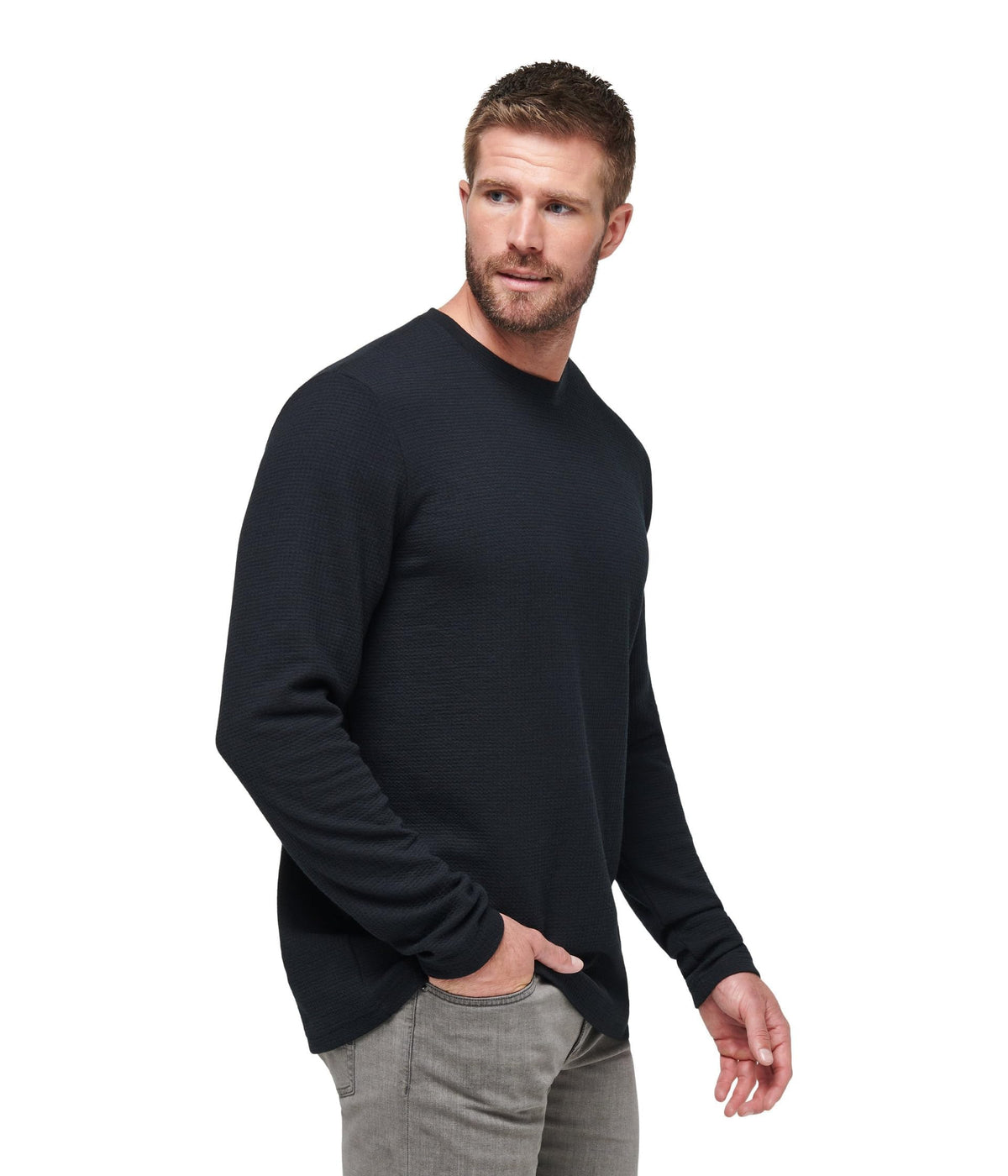 Men's Cloud Waffle Crew Black L by TravisMathew – Large, Polyester, Black, Model 1MW447
