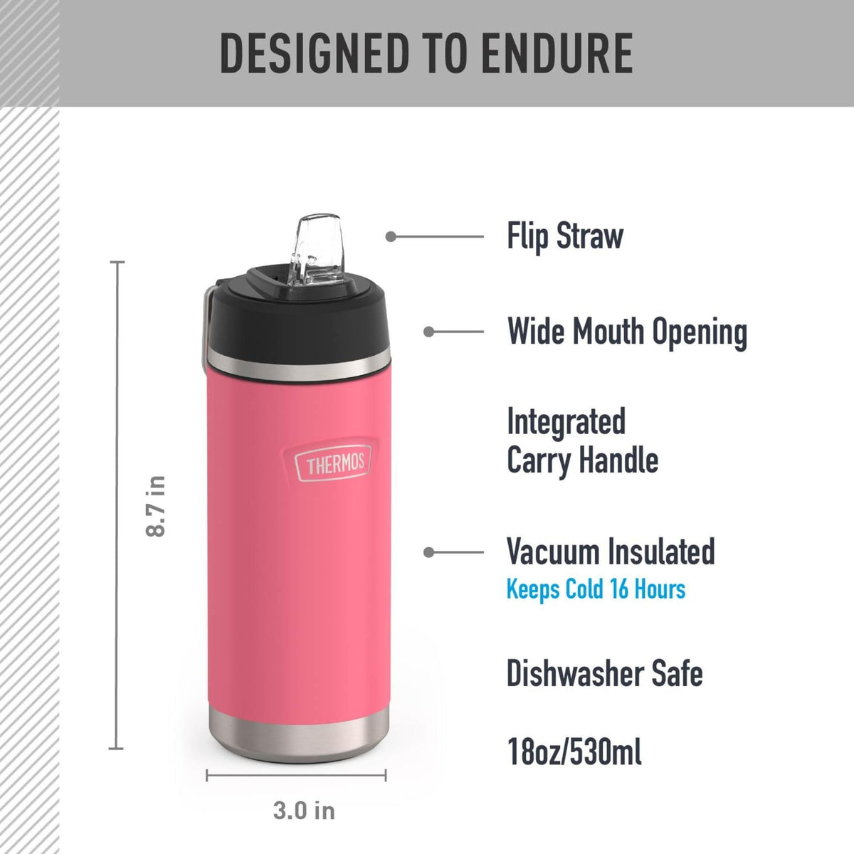 THERMOS 18 Ounces / Hot Pink / Straw Thermoses