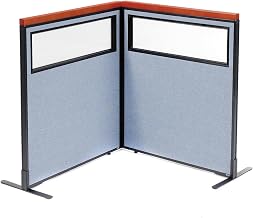 Global Industrial 36-1/4"W x 43-1/2"H Deluxe Freestanding 2-Panel Corner Divider with Partial Window, Blue