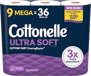 Cottonelle Ultra Soft Toilet Paper, 9 Mega Rolls = 36 Regular Rolls