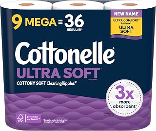 Cottonelle Ultra Soft Toilet Paper, 9 Mega Rolls = 36 Regular Rolls