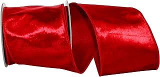 Reliant Ribbon Designer Plush Velvet Elite Wired Edge Ribbon, 4 Inch X 5 Yards, Red
