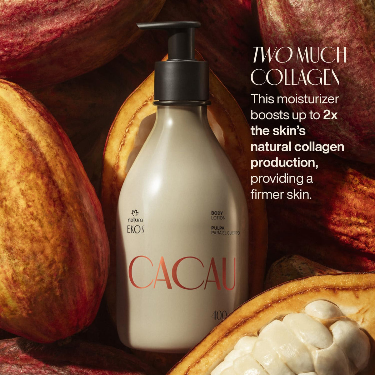 Ekos Cacau Collagen Boosting Body Lotion - Vegan Skin Care - Moisturize & Firm Skin Texture - Boost Collagen Production - Brazilian Beauty Secrets - Self Care & Body Care - 13.5