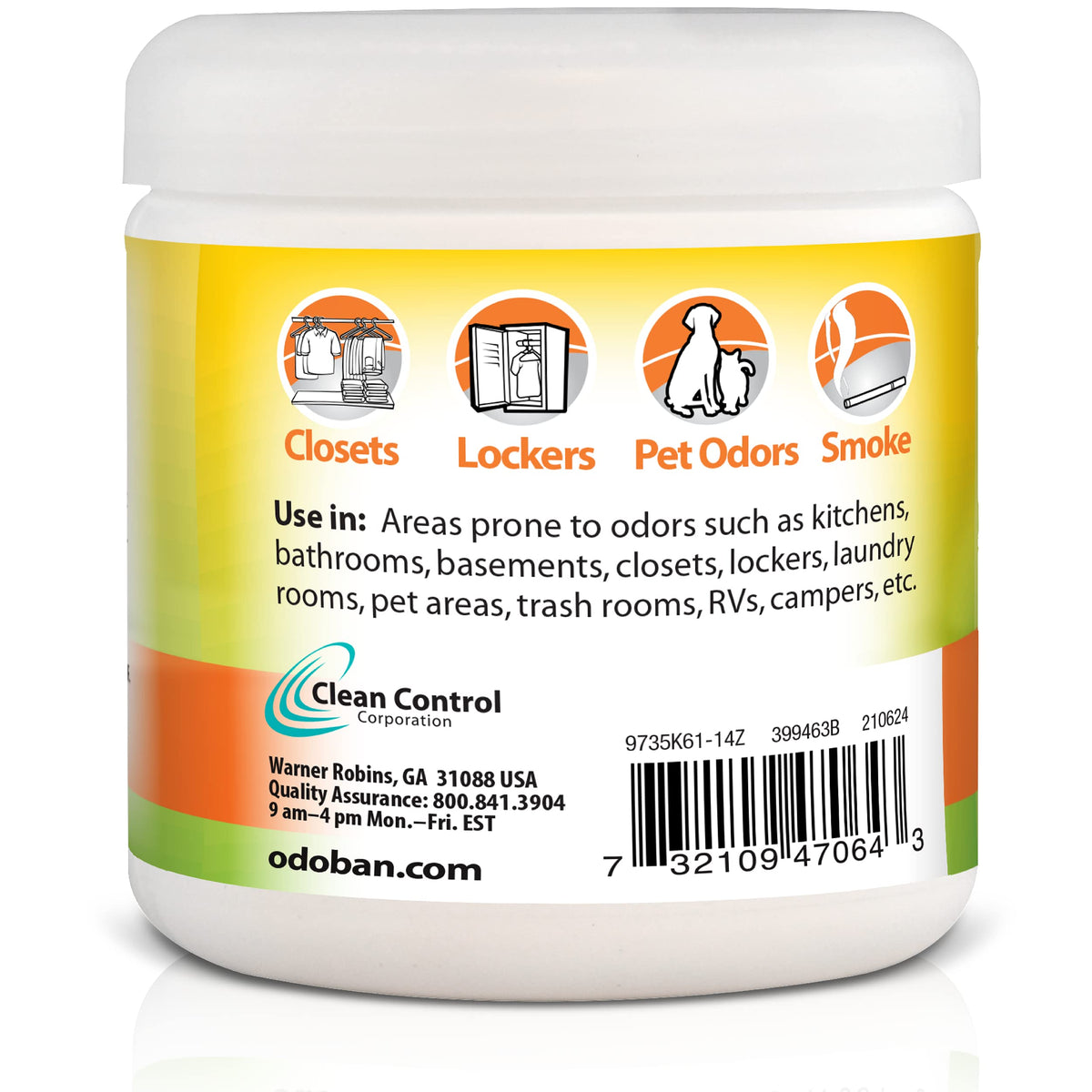 Solid Odor Absorber Eliminator for Home and Small Spaces by OdoBan – 14 Ounce (Pack of 9), White, Pack of 9, Model 9735K61-14Z12