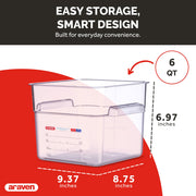 Polycarbonate Square Food Container by Araven – 1.59 cubic_feet, Polycarbonate (PC), Clear, Pack of 6, Model 91902