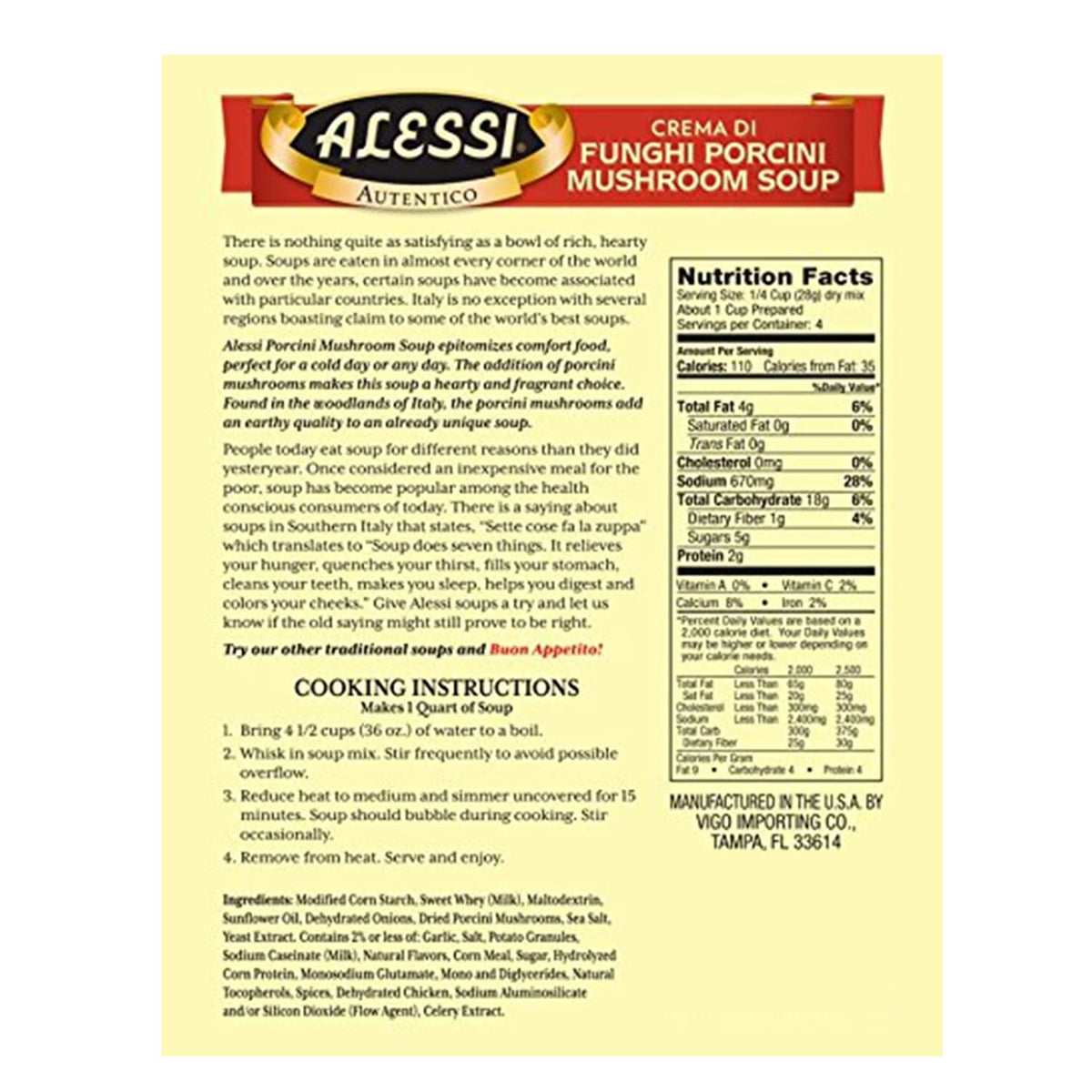 Alessi Porcini Mushroom / 4 Ounce (Pack of 6) / 6 Vegetable Soups