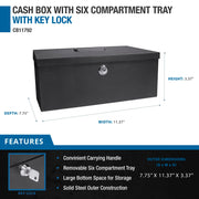 12-Inch Cash Box and 6 Compartment Tray with Key Lock by Barska – 12 Inch, 121.125 cubic_inches, Alloy Steel, Black, Model CB11792