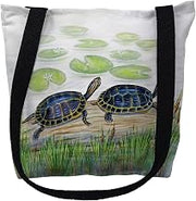 Betsydrake TY045S 13 x 13 in. Two Turtles Tote Bag - Small Black