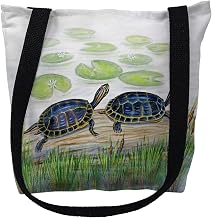 Betsydrake TY045S 13 x 13 in. Two Turtles Tote Bag - Small Black