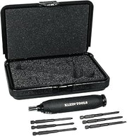 KLEIN TOOLS 57032 Screwdriver Set, Made in USA, Torque Screwdriver Kit with Phillips, Slotted, Square Bits, 1/4-Inch Nut Driver, Case Included, 6-Piece