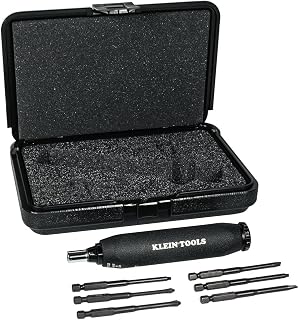 KLEIN TOOLS 57032 Screwdriver Set, Made in USA, Torque Screwdriver Kit with Phillips, Slotted, Square Bits, 1/4-Inch Nut Driver, Case Included, 6-Piece