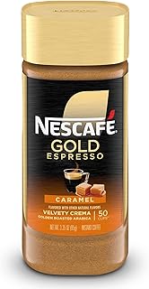 Nescafe NESCAFÉ Gold Espresso Caramel Flavored Instant Coffee, 3.5 oz Jar | Caramel-flavored instant espresso; single 3.5 oz (100 g) jar