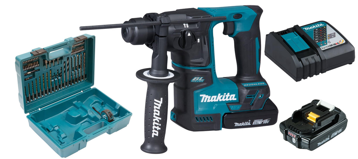 Cordless Hammer Drill for SDS-Plus 18 V / 2.0 Ah by Makita – Metal Plastic, Petrol/Black, Model DHR171RAX3