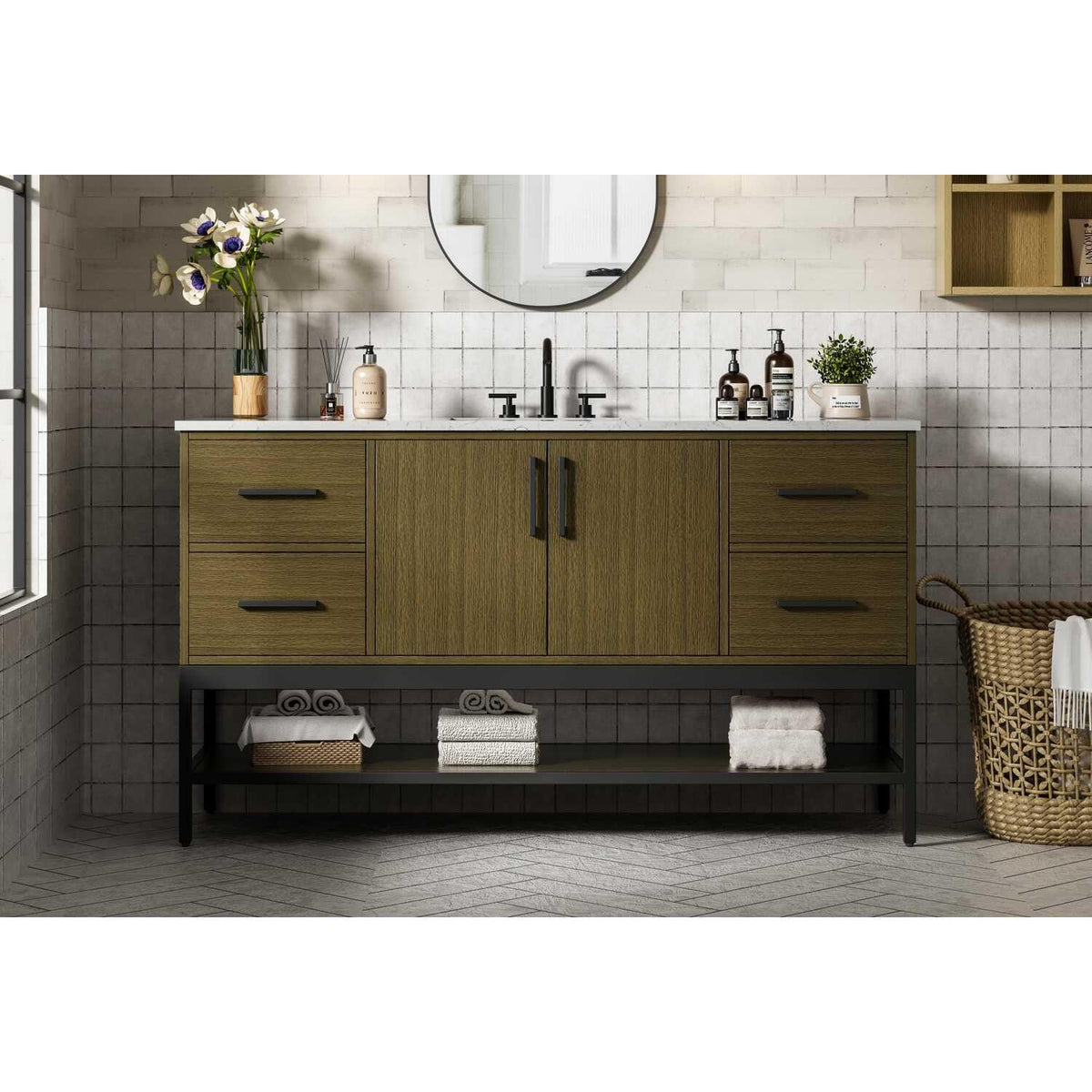 60" Single Bathroom Vanity in Chestnut Brown by Elegant Kitchen and Bath – unspecified, Engineered Wood, Medium Wood, Model VF60760MCB