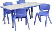 Flash Furniture Emmy 23.625''W x 47.25''L Rectangular Blue Plastic Height Adjustable Activity Table Set with 4 Chairs | Adjustable Height Table, Plastic, Durable Construction, Commercial Use