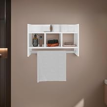 25" Dell Wall Shelf with Towel Bar, 2 Shelves, White - Bathroom – Space-Saving Over Toilet Cabinet for Over Toilet Bathroom Spaces