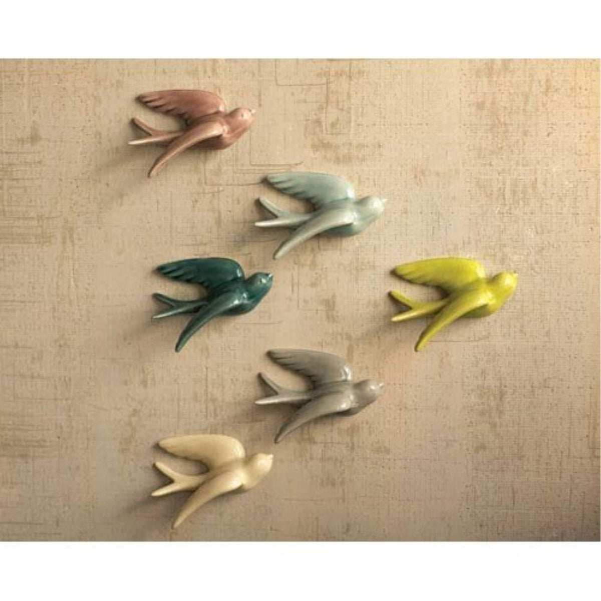 Set of Ceramic Hanging Swallows by KALALOU – One Size, Ceramic, Multi Color, Pack of 6, Model CHG1057