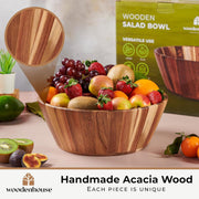 Woodenhouse Handcrafted Wooden Salad Bowl, 12 Inch, Round