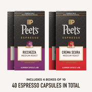 Peet's Coffee Medium Roast Variety Pack / 10 Count (Pack of 24) / Medium Roast Variety Pack - 40 Capsules Single-Serve Capsules & Pods