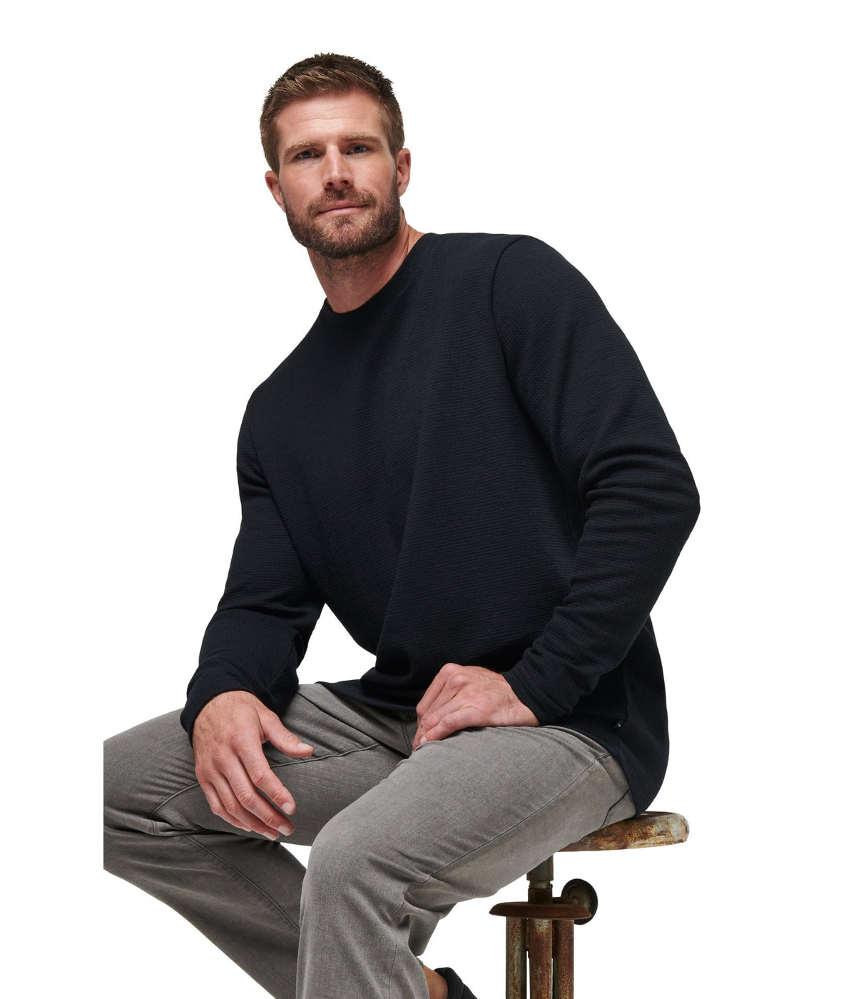 Men's Cloud Waffle Crew Black L by TravisMathew – Large, Polyester, Black, Model 1MW447