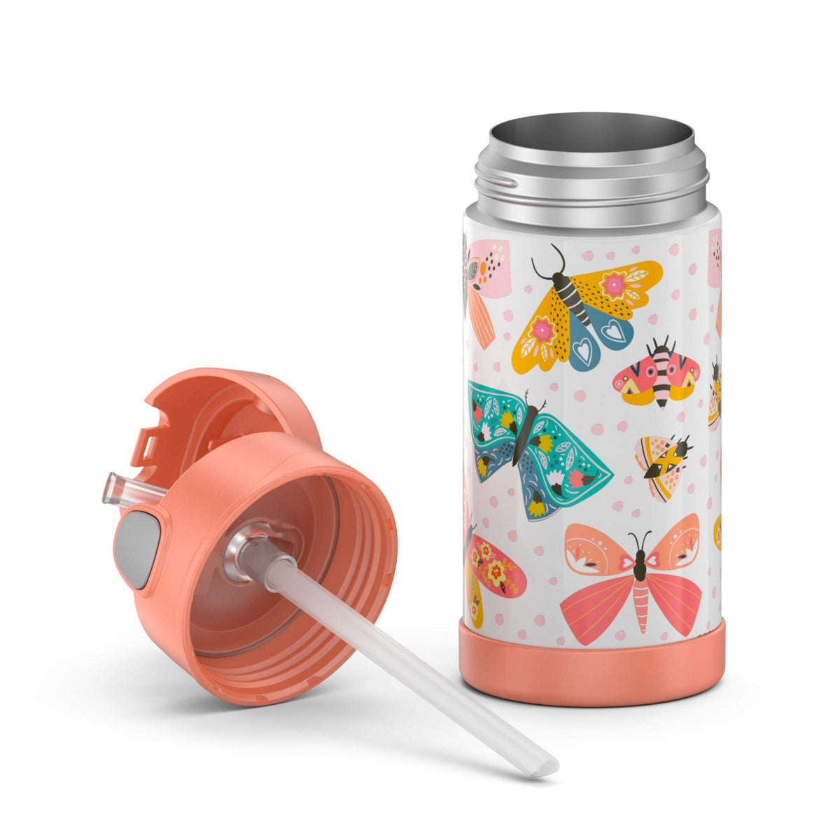 FUNTAINER F4101 Stainless Steel Kids Bottle by THERMOS – 12 Ounces, Stainless Steel, Pastel Delight Butterfly, Model F40121BFBW4