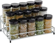 Kamenstein 15 Jar Lincoln Countertop Spice Rack with Spices Included, FREE Spice Refills for 5 Years, Chrome with Black Caps