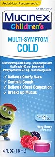 Mucinex Children's Multi-Symptom Cold Medicine, Kids Cough Medicine, Mucinex Kids Medicine/Decongestant with Dextromethorphan HBr, Guaifenesin, Phenylephrine HCl, Very Berry Flavor Liquid, 4 Fl Oz