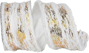 Reliant Ribbon Furry Snow Cavern Metallic Frizette Wired Edge, White/Gold, 2-1/2 Inch, 10 Yards