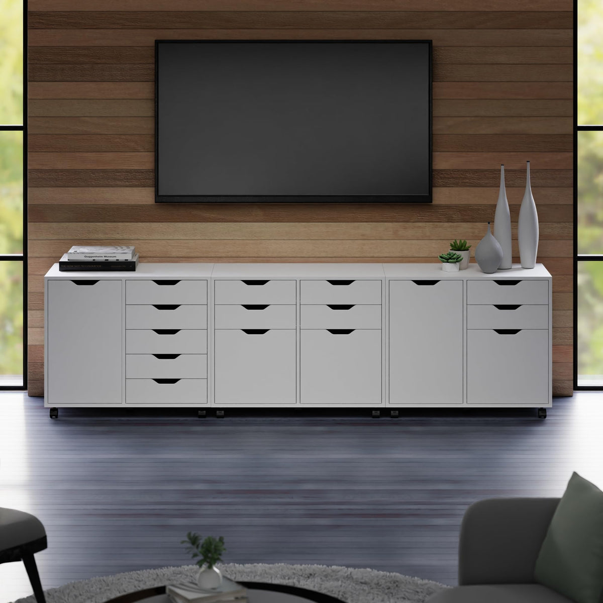 Winsome White / 4 Doors, 12 Drawers, File Drawer / Transitional Storage Cabinets
