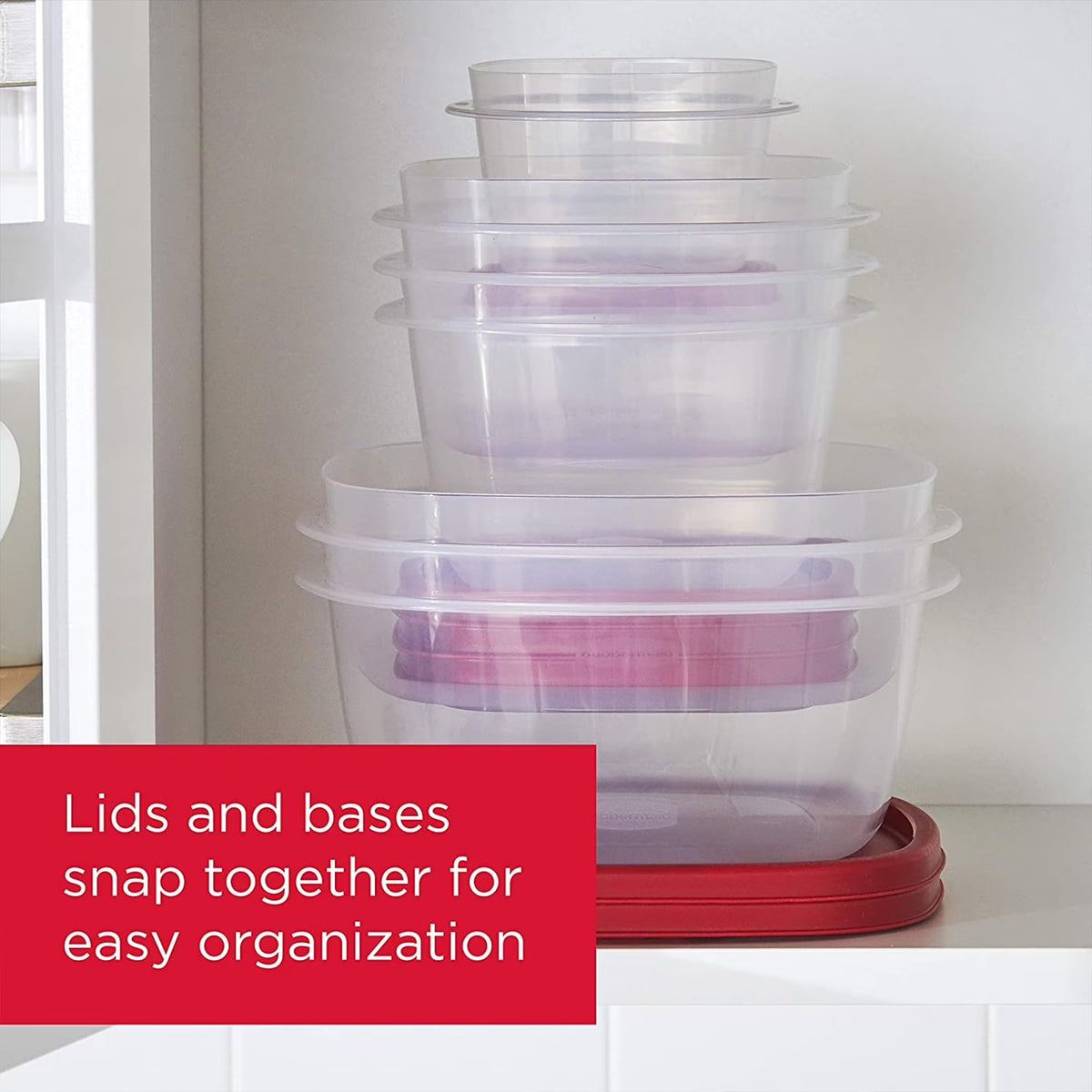 Kitchen Storage Containers with Vented Lids by Rubbermaid – 10 inches (L) x 16 inches (H), 11 liters, 11.0 liters, Plastic, Red, Pack of 40