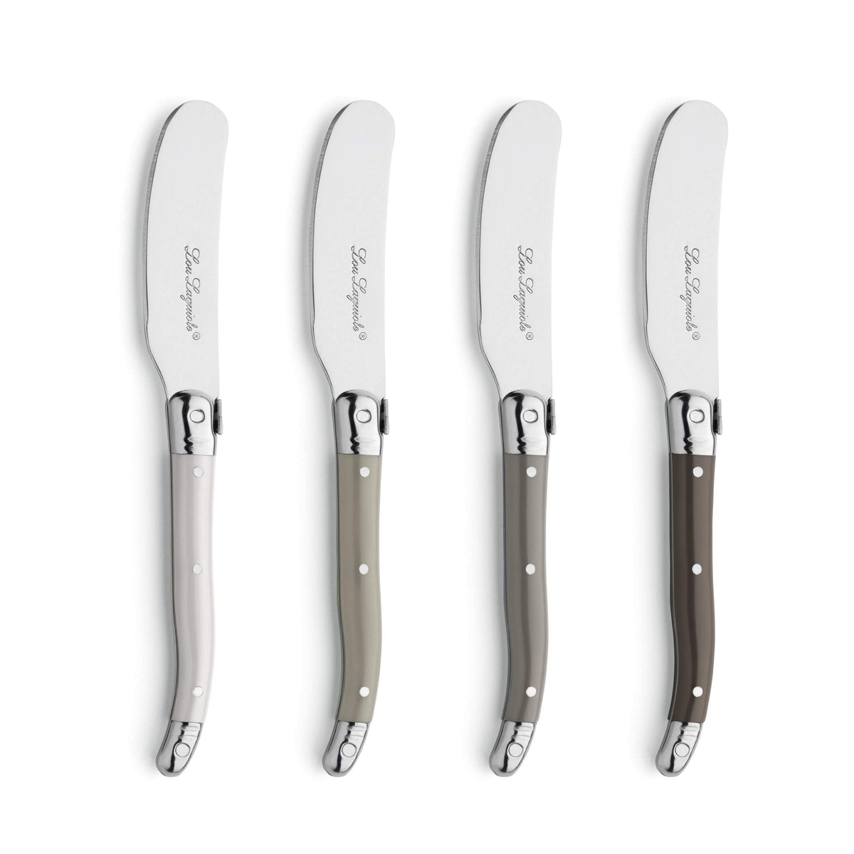Tradition Wooden Set 4 Mixed Spreaders by Lou Laguiole – 6.25-Inch, Stainless Steel, Assorted, Model 2511MYWA00BB4